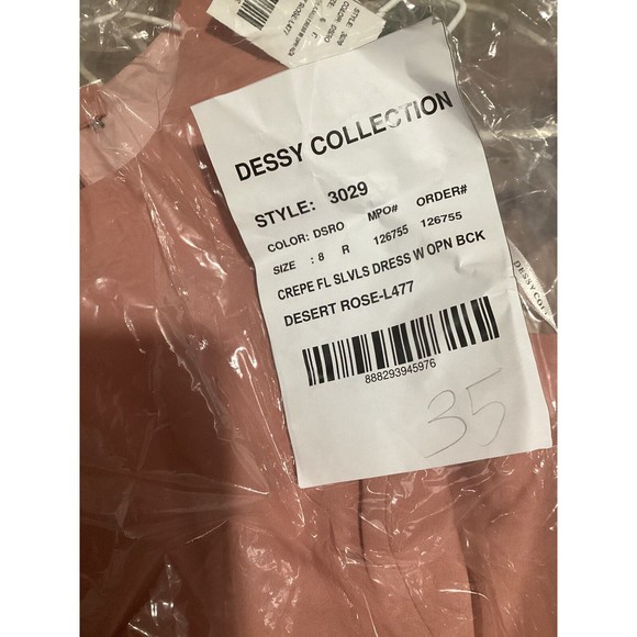 DESSY 3029 DIAMOND CUTOUT BACK TRUMPET GOWN FRONT SLIT DESERT ROSE 8 NEW - Picture 10 of 12